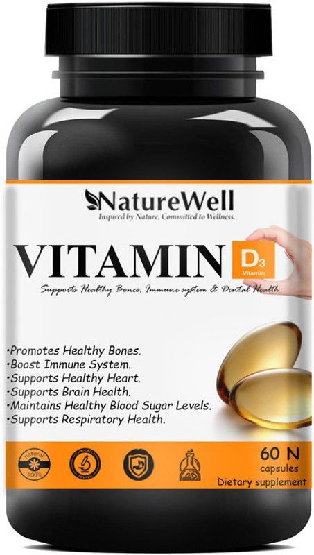 Naturewell Organics Calcium Vitamin D3 600mg Tablets Health Bone & Muscle Relaxation (60N WO) Premium  (60 No)