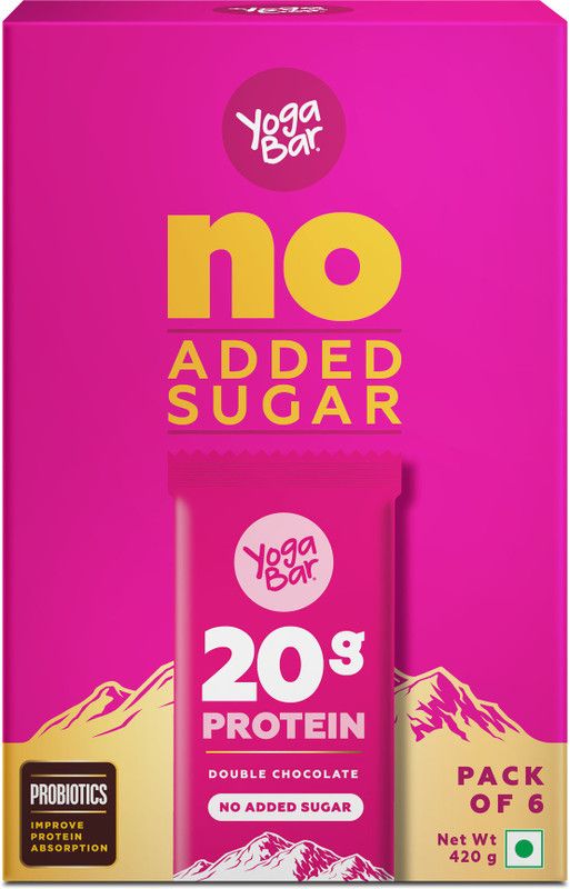 Yogabar No Added Sugar Protein Bar |Double Chocolate Pack of 6 | Protein Bars  (420 g, Double Chocolate)
