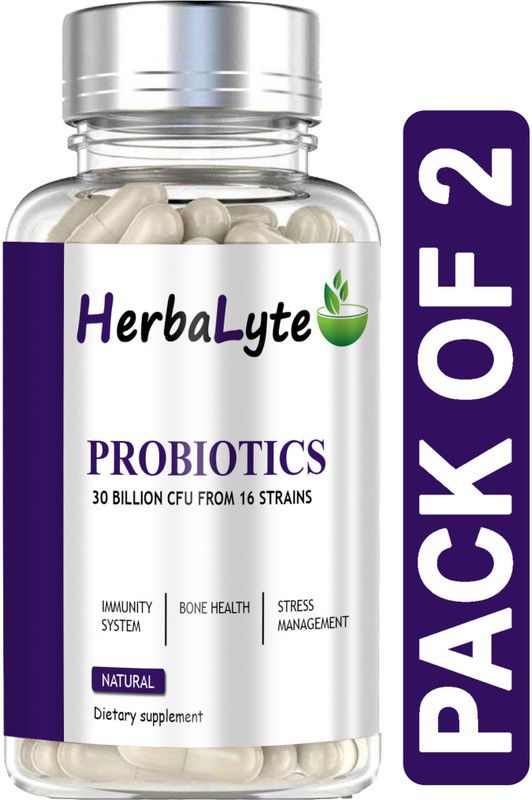 HERBALYTE Probiotic Supplement 30 Billion Cfu with 16 & Prebiotics Capsules (B36) Premium  (2 x 60 No)