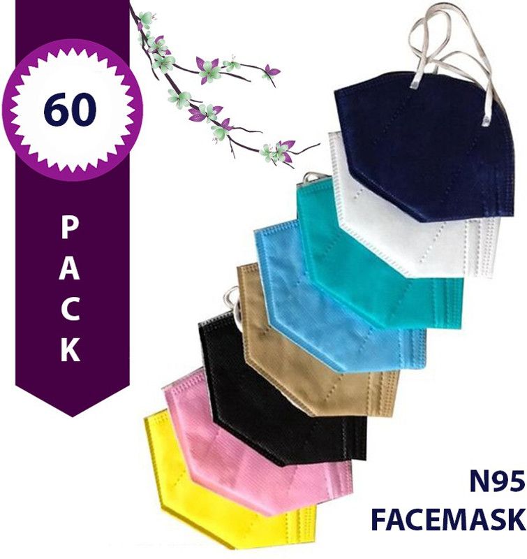 UNIKKART Multicolor10 N95 Mask, Reusable, Washable 5Layer Anti-Pollution, Breathable Mask n95 multi10colorr mask pack 60 Water Resistant  (Multicolor, Free Size, Pack of 60)