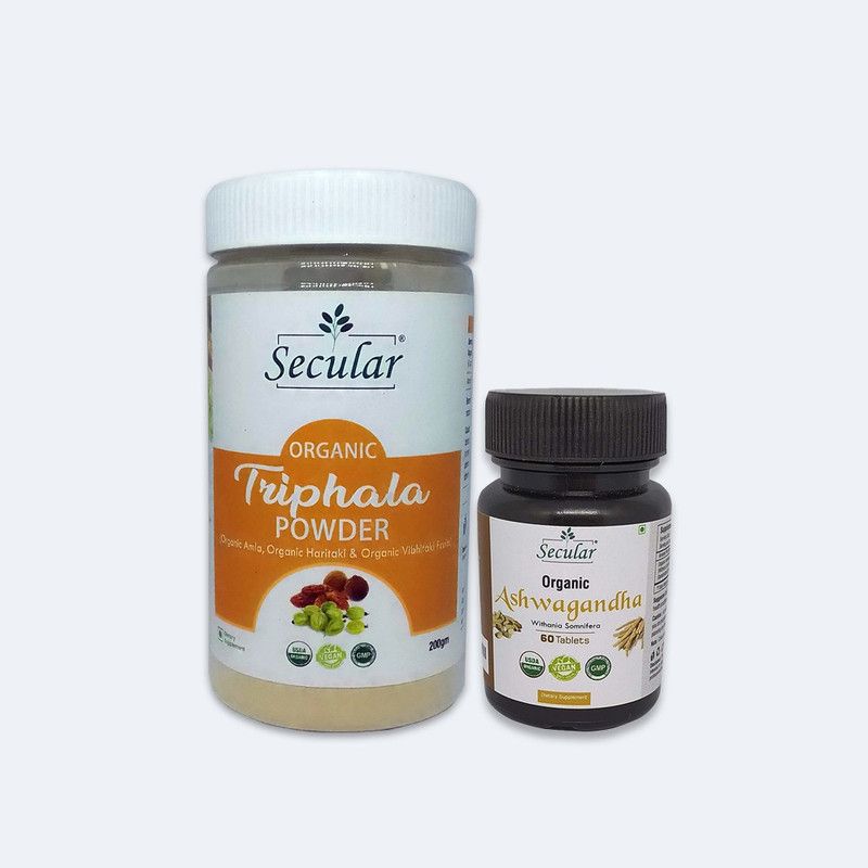 Secular Triphala Powder & Ashwagandha Tablets | Ayurvedic Health Supplement-USDA Certified  (2 x 100 g)