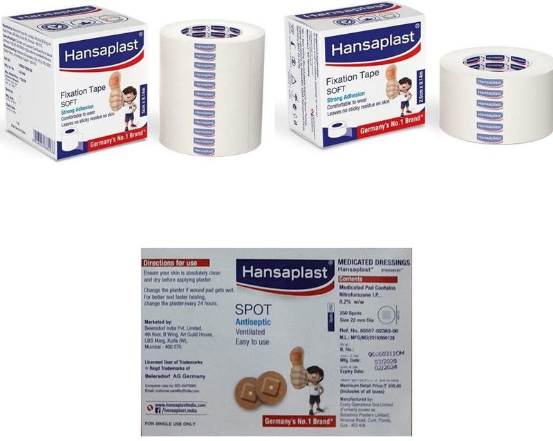 HANSAPLAST 250 POLY BAG SPOT+2PCS OF 2.5X9.14 FIXATION TAPE First Aid Tape  (Pack of 2)