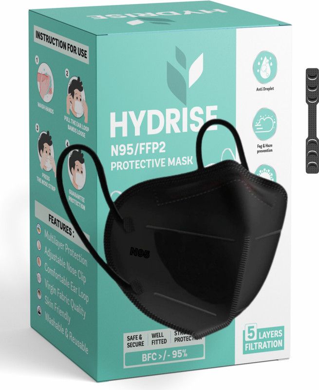 Hydrise ( Black) N95 Premium Face Mask For Men and Women with Advanced Filtration | Washable mask | Reusable mask | Pollution Mask | ISO and NIOSH approved | With Adjuster|  (Free Size, Pack of 40)