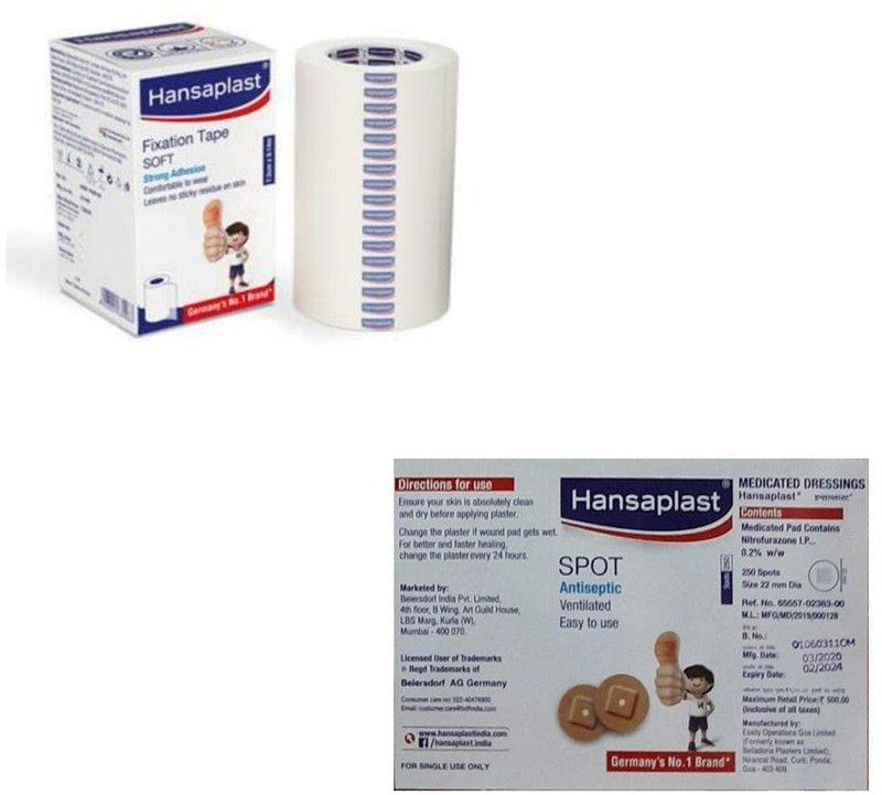 HANSAPLAST 250 SPOT POLY BAG+ 7.50CMX9,14M FIXATION TAPE First Aid Tape  (Pack of 1)