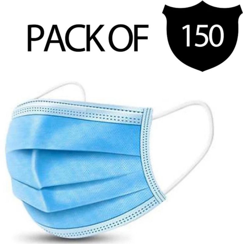 Local Charm 150 Pieces 3 Ply Pharmaceutical 3 layered / 3 ply Surgical Face mask 150 Piece Surgical Mask 4 Surgical Mask With Melt Blown Fabric Layer  (Blue, Free Size, Pack of 150, 3 Ply)