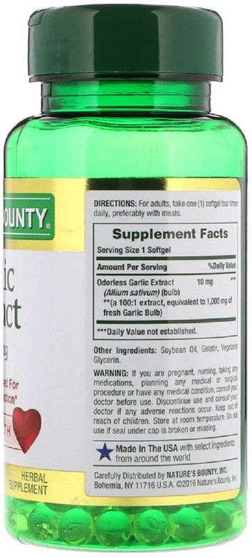 Nature's Bounty Nature's Bounty, Garlic Extract, 1,000 mg, 100 Rapid Release Softgels  (100 mg)