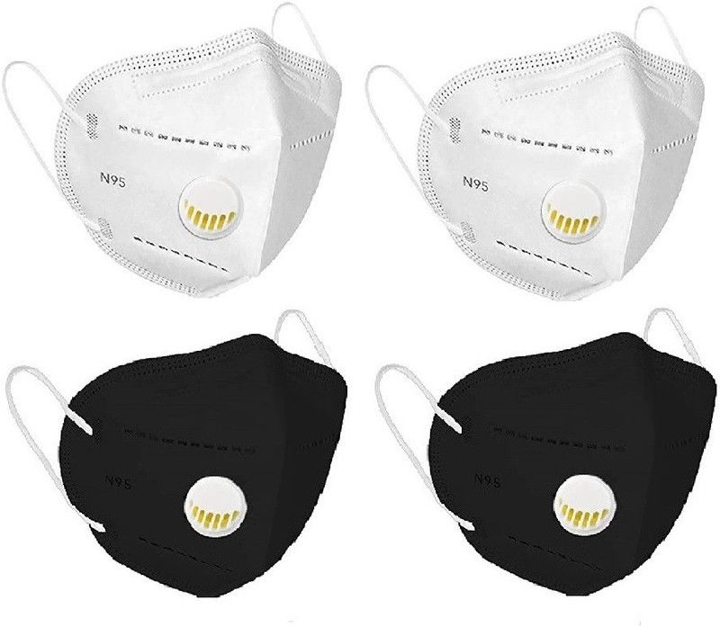 Attache N95 with Filter Face Mask, Anti-Pollution & Anti Virus Breathable Face Mask With Melt Blown Fabric Layer Filterwhite2black2 Reusable, Washable  (Black, White, Free Size, Pack of 4)