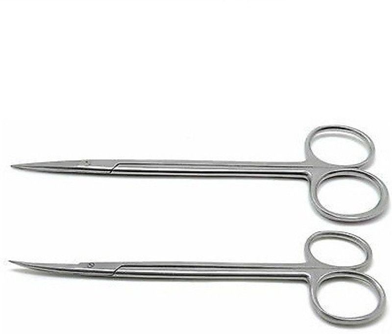momento Kelly Scissor Straight and Curved 7" Sharp/Sharp Dental Surgical Medical ENT 2 Pcs Instruments Strong Cut Scissors  (Blunt/Sharp Blades)