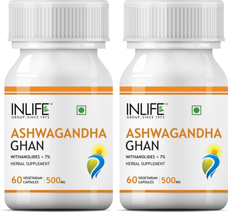 Inlife Ashwagandha Extract (7% Withanolides) 500mg, 60 Veg Capsules (2 Pack)  (2 x 60 No)