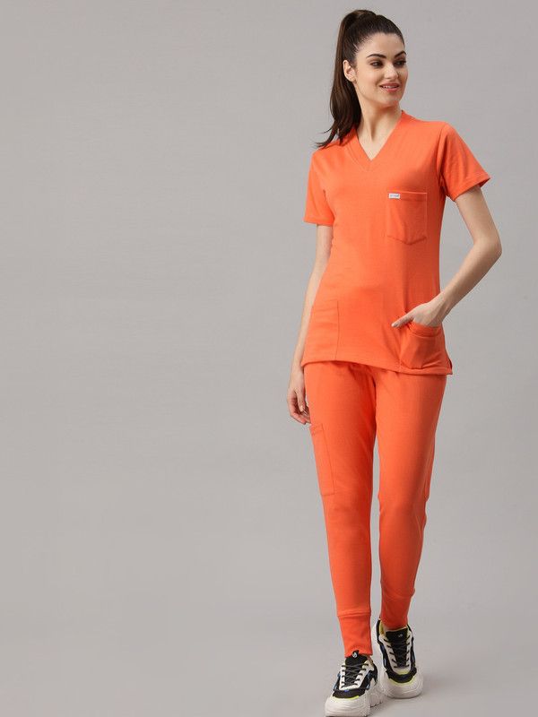 c-guard® Female's coral french jogger scrub suit_ s Pant, Shirt Hospital Scrub  (coral S)