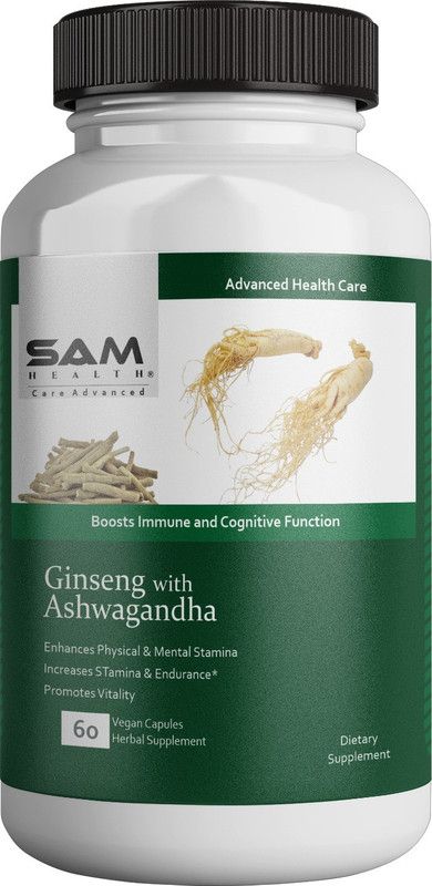 Sam Health Ginseng with Ashwagandha 60 vegan Capsules  (60 Tablets)
