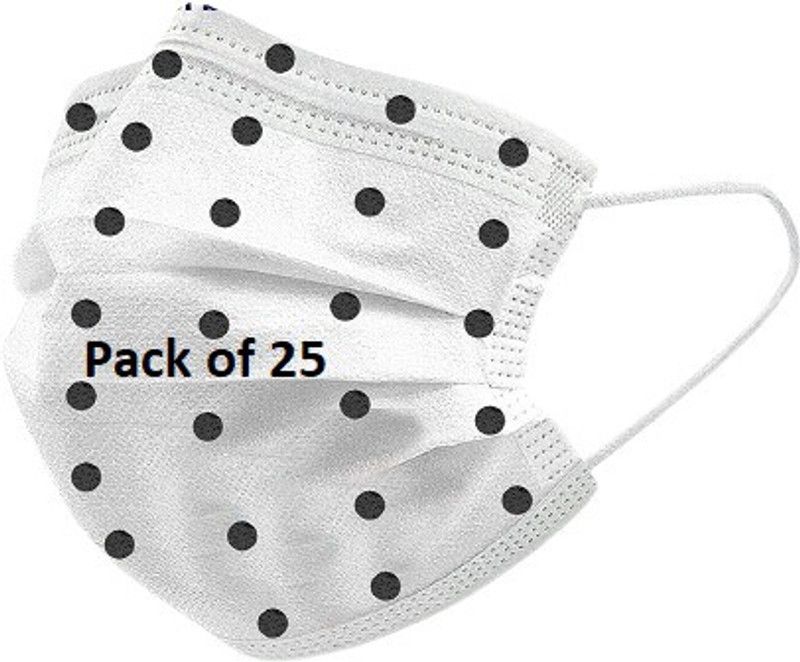 Wisezag Dot Printed 3 Layer 3 Ply Disposable Use and Throw Surgical Face Mask Pack of 25 Mask Non-Reusable Surgical Mask With Melt Blown Fabric Layer  (White, Free Size, Pack of 25, 3 Ply)