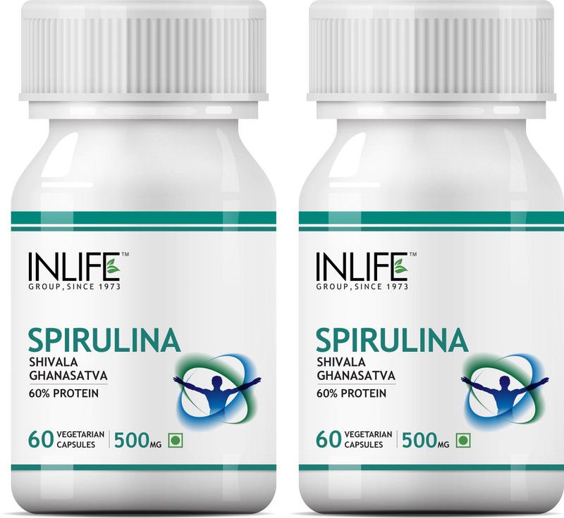 Inlife Spirulina Supplement 500 mg - Vegetarian 60 Capsules (2 Pack)  (2 x 60 No)
