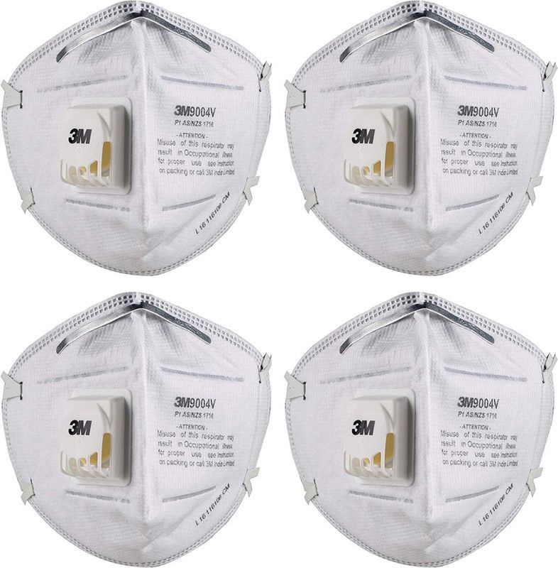 3M 9004V Particulate Respirator Anti Pollution Mask (FFP1, BIS, Valved), 250 EA/Case | Pack of 4 Reusable, Washable  (White, Free Size, Pack of 4)