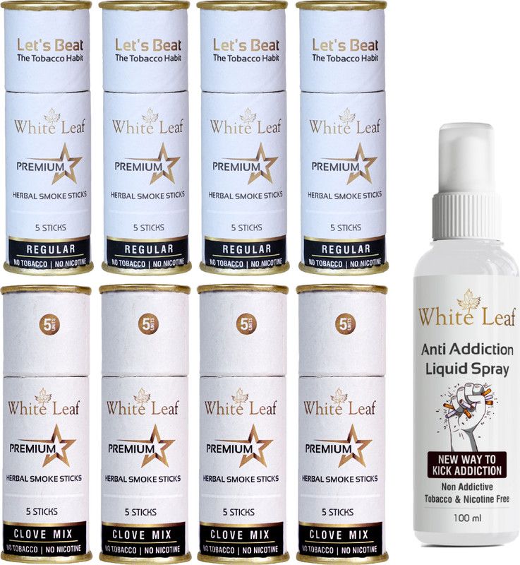 White Leaf Premium Herbal NO Tobacco Cigarette Regular, Clove Flavour(40 Smoke, 100ml Shot) Smoking Cessations  (Pack of 40)