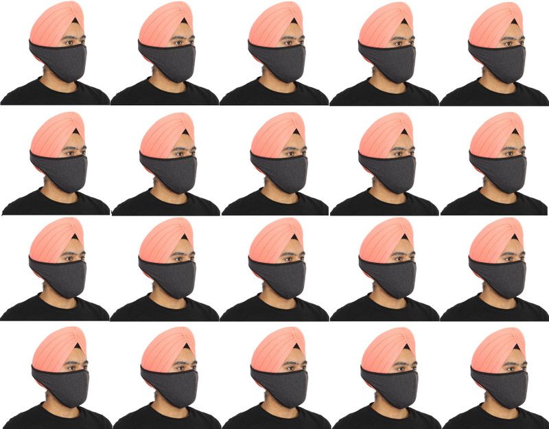 Bismaadh Cotton Hosiery Turban Friendly Pagri Mask with Adjustable Velcro Strap Reusable, Washable Cloth Mask  (Grey, Free Size, Pack of 20, 2 Ply)