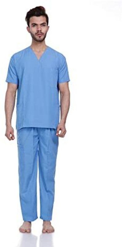 Shri Jee Collection Medical Scrub Top & Bottom, Half Sleeves, Uniform for Doctors, Nurses Pant, Shirt Hospital Scrub  (Ocean Blue XL)