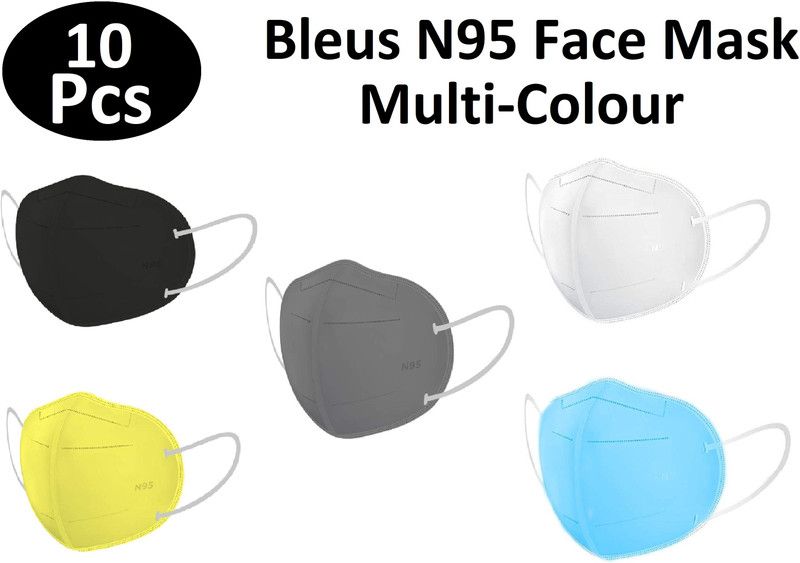Bleus Certified N95 Mask Reusable Anti - Pollution , Anti - Virus Breathable Face Mask with Nose Pin 5 layer N95MC Reusable, Washable  (Multicolor, Free Size, Pack of 10)