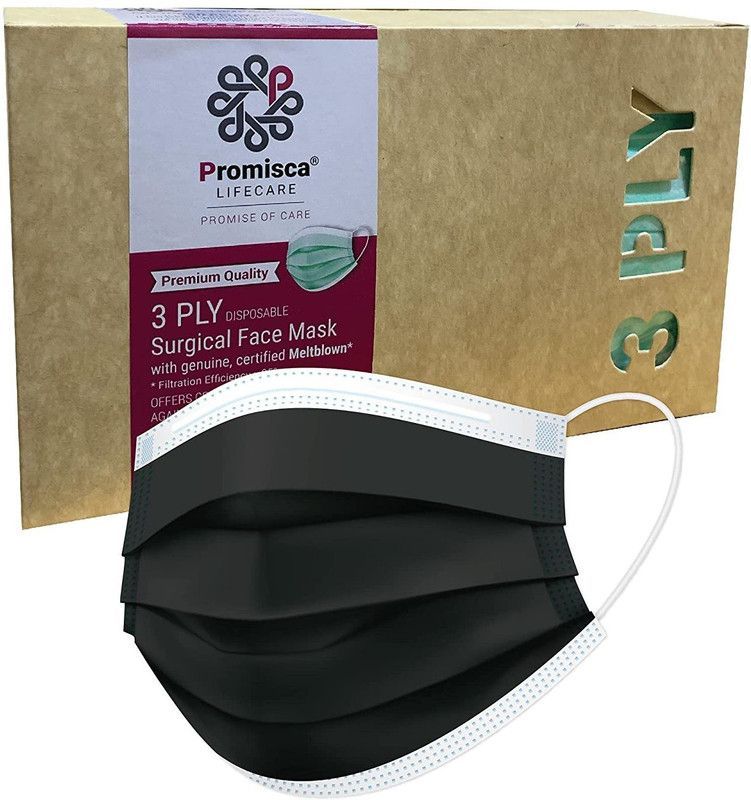 Promisca 3 Ply (Pack of 30 (individual pack), Black) Water Resistant Surgical Mask With Melt Blown Fabric Layer  (Black, Free Size, Pack of 30, 3 Ply)