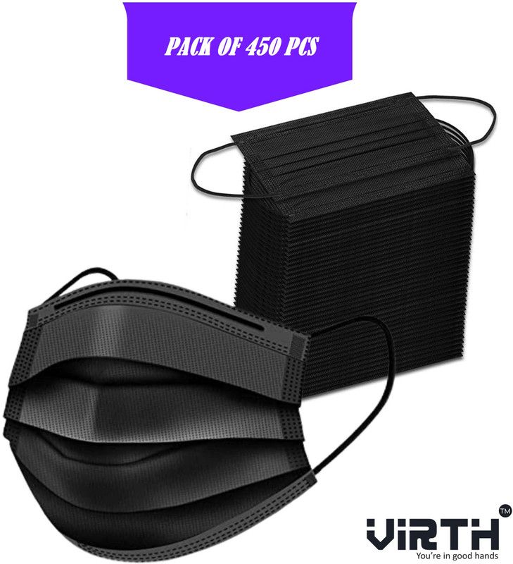 Virth Disposable 3 Ply Pharmaceutical Breathable Surgical Premium Black mask Surgical Mask  (Black, Free Size, Pack of 450, 3 Ply)