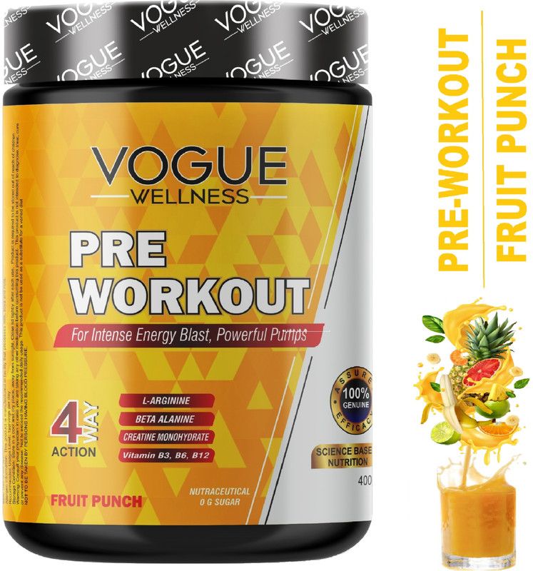 Vogue Wellness Advanced PRE WORKOUT Supplement Beta Alanine for Intense Muscle Pump BCAA  (400 g, FRUIT PUNCH)