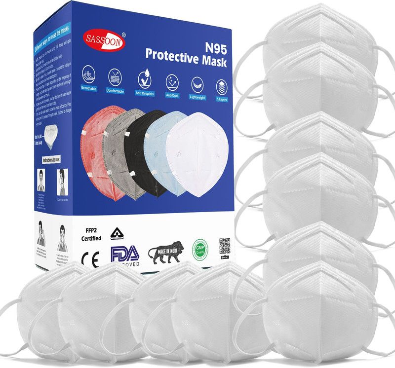Sassoon Original mask for Face N95 mask Washable Protective Mask without Respirator white Color Anti - Pollution , Anti - Virus Reusable Cloth Mask  (White, Free Size, Pack of 10, 4 Ply)