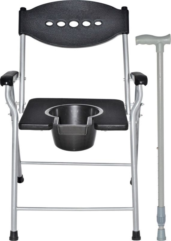 storewellcare Commode Chair for unisex/ADULT Comfortable Safe chai colour orange Commode Chair  (Black, Silver)