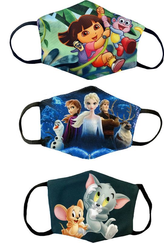 PRANEH ENTERPRISES 100% Cotton Fabric Protective Fashionable Face Mask for kids 4 - 8 Years Boys & Girls (MSK_3MK069) Washable Cloth Mask  (Multicolor, S, Pack of 3)