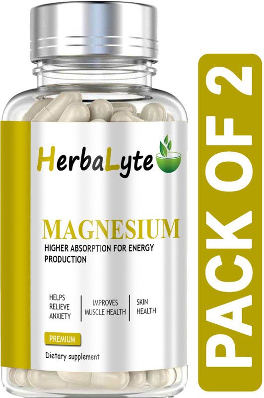 HERBALYTE Chelated Magnesium Glycinate Citrate Oxide Supplement (B31) Pro  (2 x 60 Capsules)