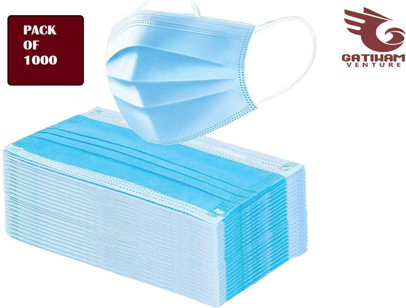 GATIHAM VENTURE 3 PLY PREMIUM BLUE MASK PACK OF 1000 Reusable, Water Resistant Surgical Mask With Melt Blown Fabric Layer  (Blue, Free Size, Pack of 1000, 3 Ply)