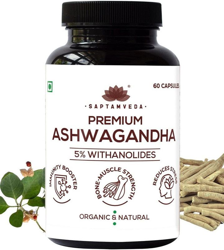 Saptamveda Organic Ashwagandha Capsules to Boost Immunity - Natural Indian Ginseng  (60 Capsules)