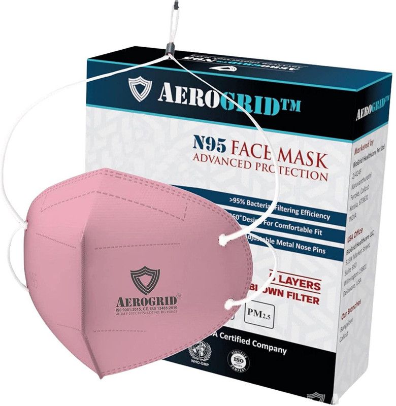 AeroGrid FFP2 Advanced Protection Adjustable Head Loop N95 Mask for Unisex with Hot Air Cotton Layer Reusable  (Pink, Free Size, Pack of 3)