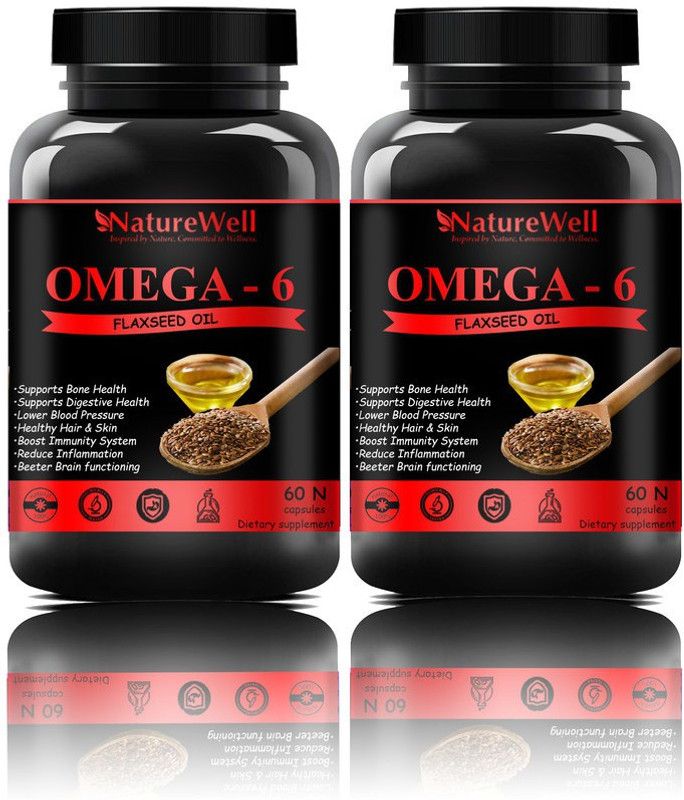 Naturewell Organics Flaxseed extract capsules Omega 6 (120 capsules) (Triple Strenth) (Red)  (2 x 60 No)