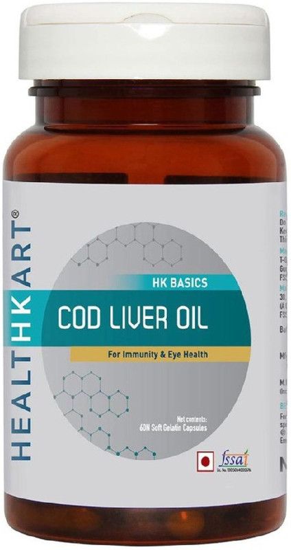 HEALTHKART Cod liver oil 300 mg (rich source of Omega 3, Vitamin A & Vitamin D) for brain, heart and eye health, for immunity, 60 Capsules  (60 No)