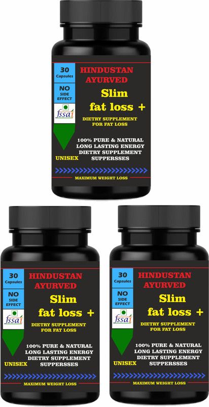 Hindustan Ayurved Slim fat loss +, Increase Fat Burn I Weight loss | Fat loss 120 Capsul (Pack -03) Protein Bars  (300 g, Plane)