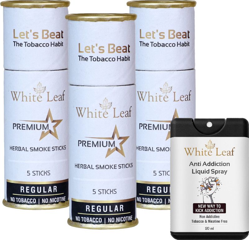 White Leaf Premium Herbal NO Tobacco/Nicotine Cigarette Regular Flavor(15 Smoke, Shot) Smoking Cessations  (Pack of 15)