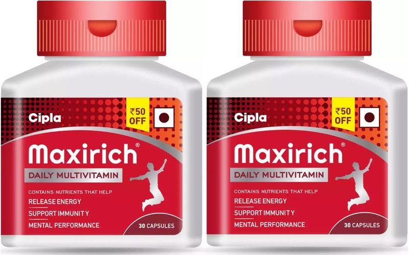 Cipla Maxirich Multivitamin Capsules For Energy, Immunity And Mental Performance  (2 x 30 No)