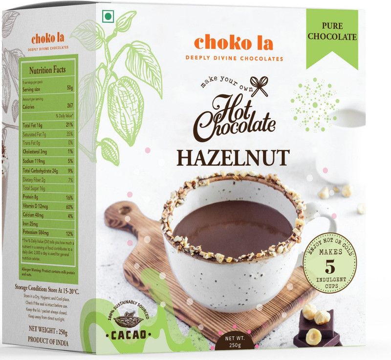Choko La by Chokola Hazelnut Hot Chocolate Blend Drinking Chocolate Mix Drink Hazelnut Chocolate Powder  (250 g)