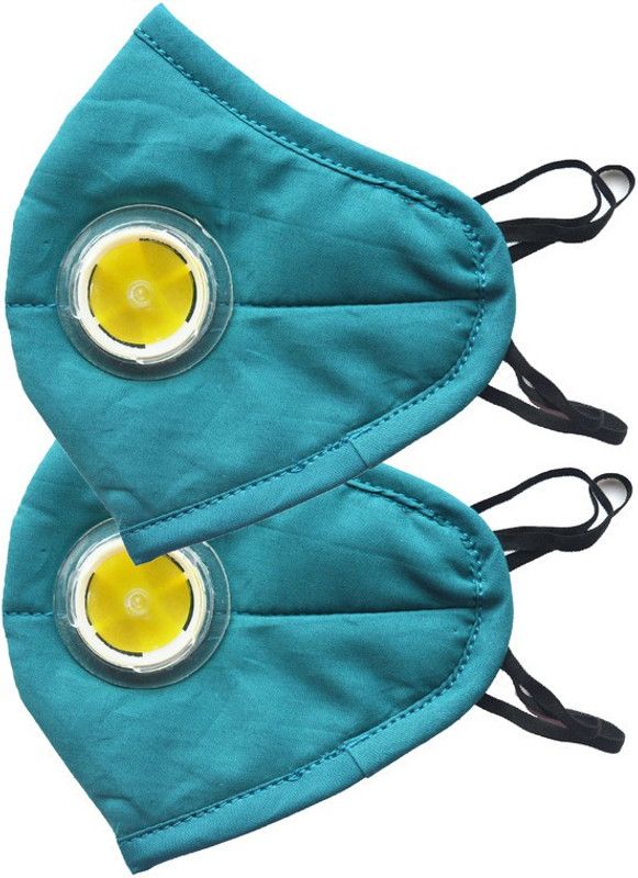 Accalia Solid Teel Blue Shade Head String With Filter, Reusable Cotton Fabric Mask, Set of 2 CFCMSOTEBUHWIF  (Blue, Black, Free Size, Pack of 2)