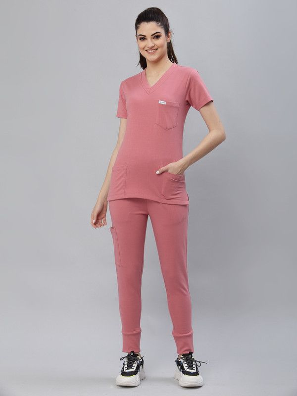 c-guard® V- Neck Dri-Fit Muave Pink Scrub Suit for Women_M Pant, Shirt Hospital Scrub  (Muave Pink M)