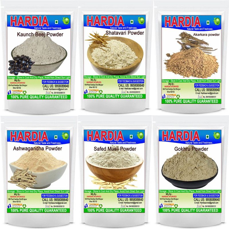 Hardia Ashwagandha safed musli shatavari gokhru kaunch beej akarkara powder combo pack  (6 x 25 g)