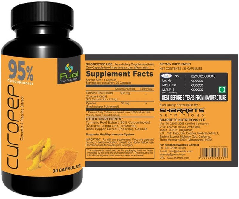 SHARRETS NUTRITIONS CUROPEP -CURCUMIN & PIPERIN FORMULA  (30 No)