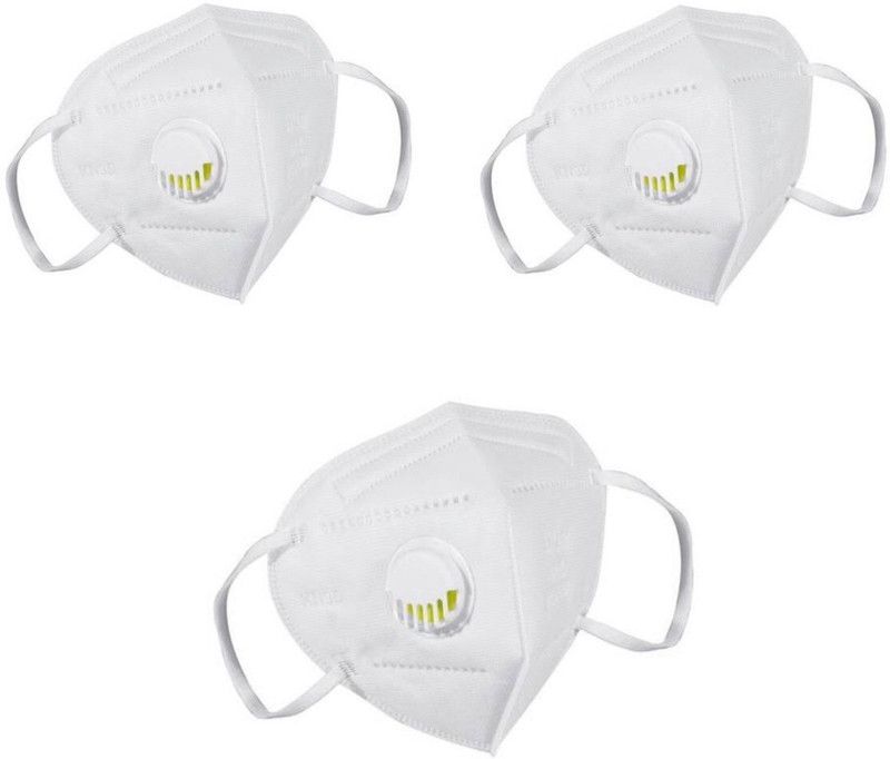 Brauch KN95 Mask With Valve BR-KN95-VALVE-3  (White, Free Size, Pack of 3)