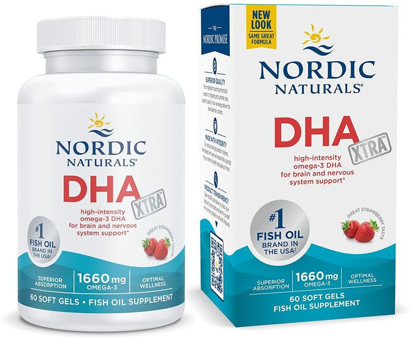 Nordic Naturals DHA Xtra, Strawberry Flavor - 60 Soft Gels - 1660 mg Omega-3 - High-Intensity  (60 No)