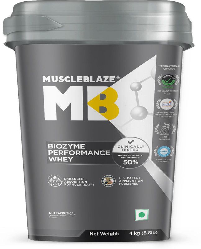 MUSCLEBLAZE Biozyme Performance, Informed Choice UK & Labdoor USA Certified Whey Protein  (4 kg, Rich Chocolate)