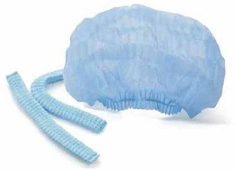 B S NATURAL 100 Pc Disposable Stretchable Blue Caps, Cover Hair For Cooking Surgical Head Cap  (Disposable)