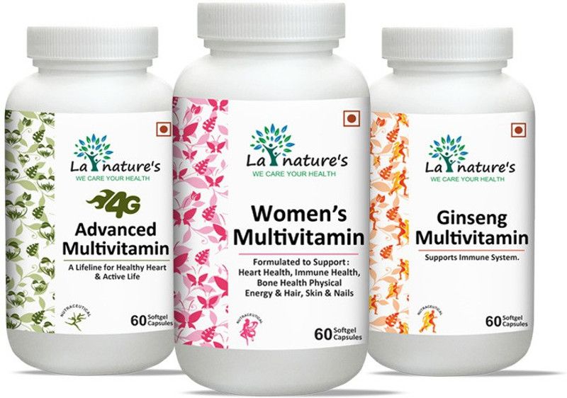 La Natures 4G Multivitamin + Women's Multivitamin Capsule+Ginseng Multivitamin for Immunity  (3 x 60 Tablets)