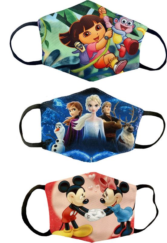 PRANEH ENTERPRISES 100% Cotton Fabric Protective Fashionable Face Mask for kids 4 - 8 Years Boys & Girls (MSK_3MK064) Washable Cloth Mask  (Multicolor, S, Pack of 3)