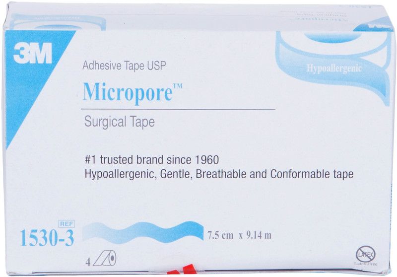 3M Micropore Tape 1530-3, 3 inch x 10 yard ,Box of 4 Adhesive Band Aid  (Set of 4)