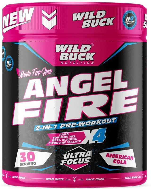 WILD BUCK Angel Fire 2in1 Pre-Workout For Muscle Pump ,Non-Crash Energy, Endurance For Women Sports Drink  (180 g, American Cola Flavored)